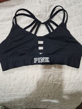 PINK Victoria's Secret Black Strappy Back Sports Bra